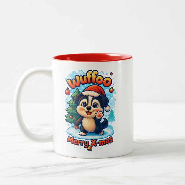 Wuffoo Surffie Glad Jul Kawaii 3D Högtid Två-Tonad Mugg (Vänster)