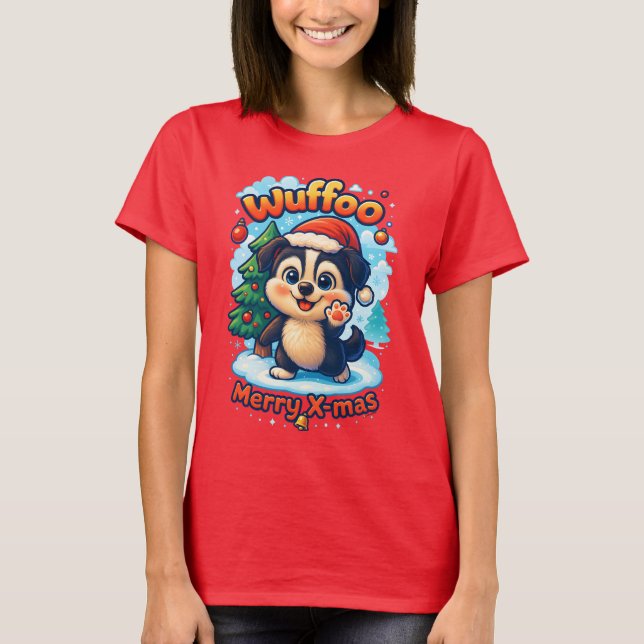 Wuffoo Surffie Merry X-mas Kawaii 3D Holiday T Shirt (Framsida)