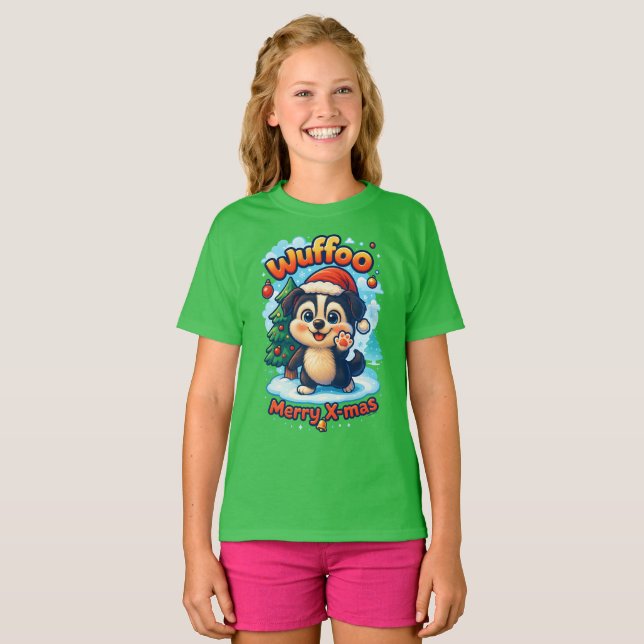 Wuffoo Surffie Merry X-mas Kawaii 3D Holiday T Shirt (Hel framsida)