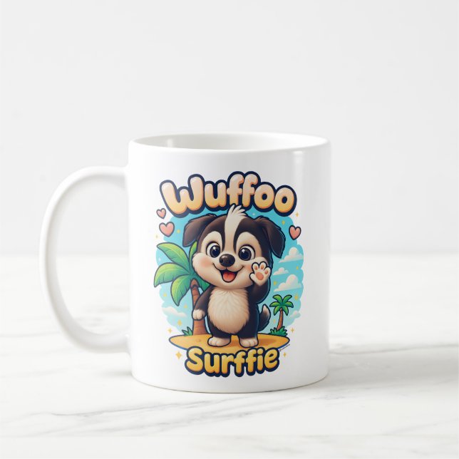 Wuffoo Surffie Söt Kawaii Valp Tropisk Ö Kaffemugg (Vänster)