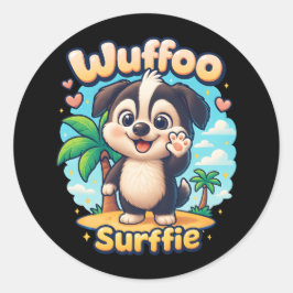 Wuffoo Surffie Söt Kawaii Valp Tropisk Ö Runt Klistermärke