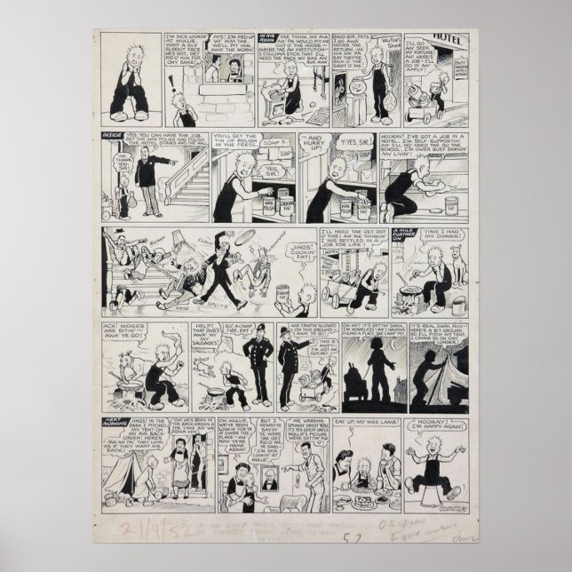 Wullie 1952 Tecknad Skriv ut signerat och anteckna Poster (Framsidan)