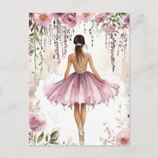 Wunderschöne Aquarell Ballerina im Tutu  Vykort (Framsida)