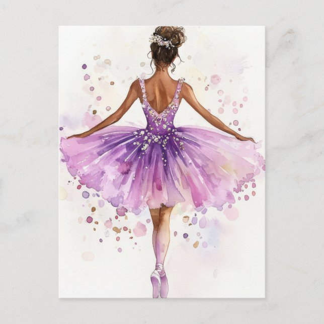 Wunderschöne Aquarell Ballerina im Tutu  Vykort (Framsida)