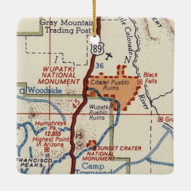 Wupatki National Monument Vintage Karta Julgransprydnad Keramik (Baksida)