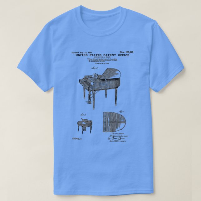 Wurlitzer Piano Patent Black (2) T Shirt (Design framsida)