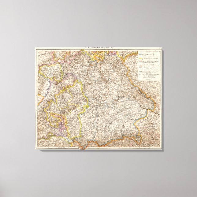 Wurttemberg, Bayern Atlas Karta av Tyskland Canvastryck (Framsida)