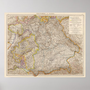 Wurttemberg Bayern kartbokkarta av Tysklandet Poster