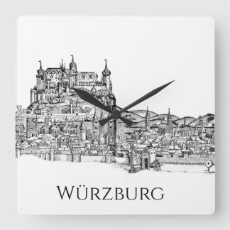 Würzburg Bayern Stadssiluett Minimalist Linjekonst Fyrkantig Klocka