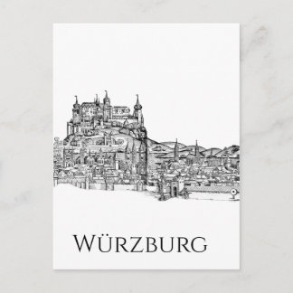 Würzburg Bayern Stadssiluett Minimalist Linjekonst Helg Vykort