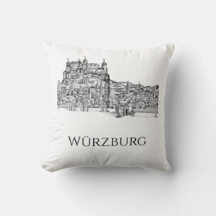 Würzburg Bayern Stadssiluett Minimalist Linjekonst Kudde