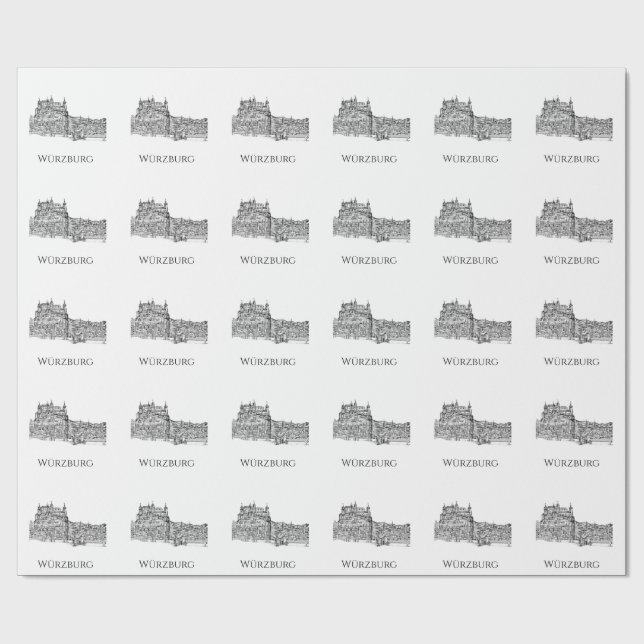 Würzburg Bayern Stadssiluett Minimalist Linjekonst Presentpapper (Platt)