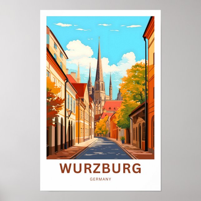 Wurzburg Tyskland Travel Print Poster (Framsidan)