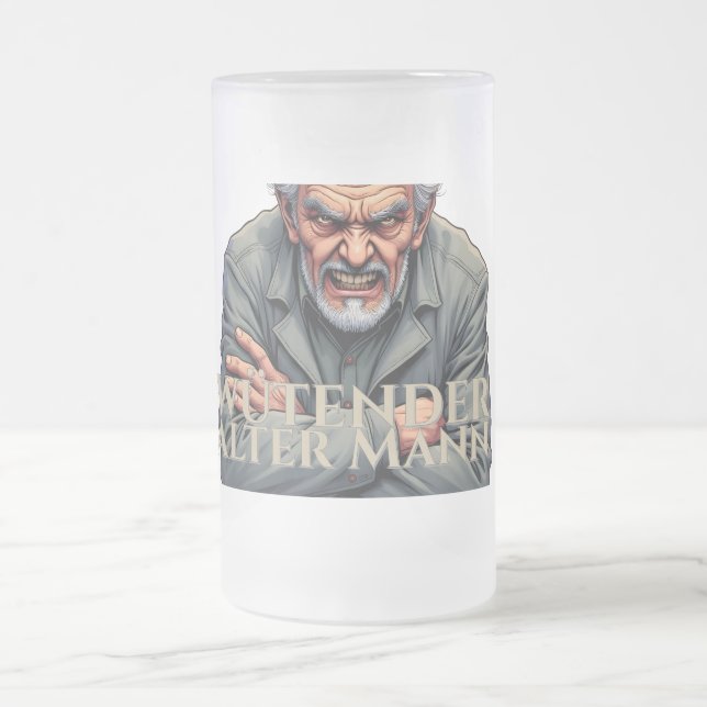 Wütender Alter Mann - Tecknad-Illustration Frostat Ölglas (Center)