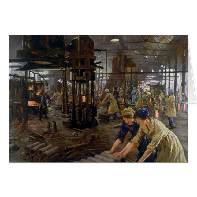 WW1 1918 Kvinnor som arbetar vid en fabrik i Munit Hälsningskort (Framsidan Horizontal)