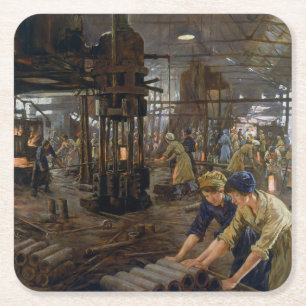 WW1 1918 Kvinnor som arbetar vid en fabrik i Munit Underlägg Papper Kvadrat