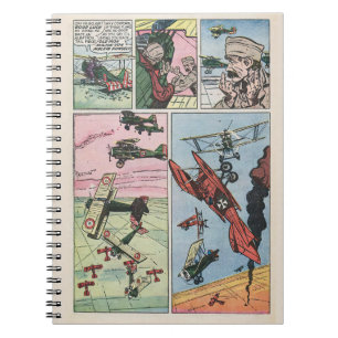 WW1 Fighter Flygplan Dogmatch Vintage Tecknad Bok Anteckningsbok