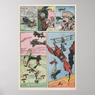 WW1 Fighter Flygplan Dogmatch Vintage Tecknad Bok Poster