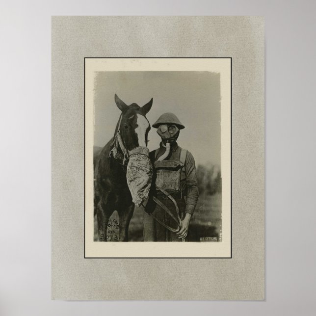 WW1 Soldat och Horse with Gas Mask Patriotic Poster (Framsidan)