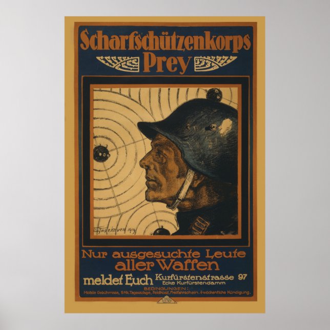 ww1 Tysk rekrytering poster för hajskyttar (Framsidan)