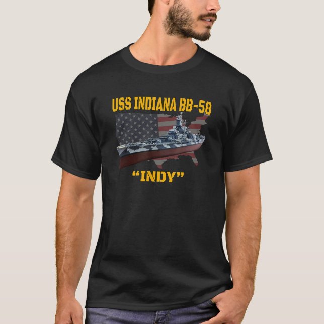 WW2 American Warship USS Indiana BB 58 Battleship T Shirt (Framsida)