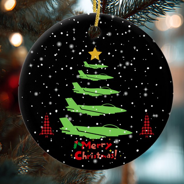 WW2-flygplan, Julgran, Snöflingor,Whimsiskt Julgransprydnad Keramik (Skapare uppladdad)