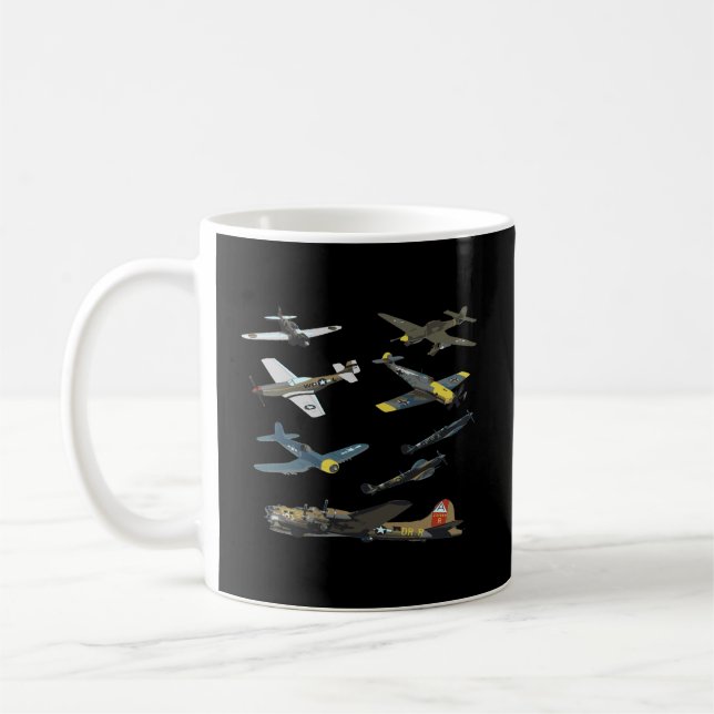 Ww2 Flygplan Warbird P51 Mustang Spitfire Messersc Kaffemugg (Vänster)