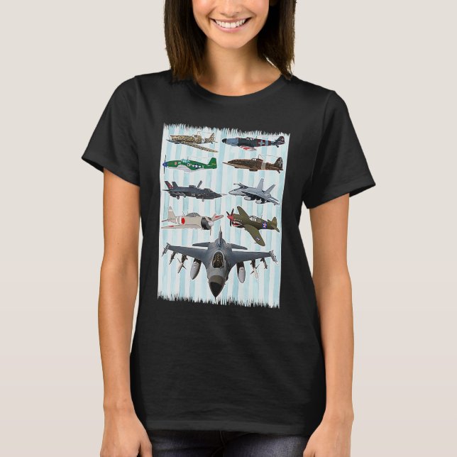 WW2 Flygplan Warbird P51 Mustang Spitfire Messersc T Shirt (Framsida)