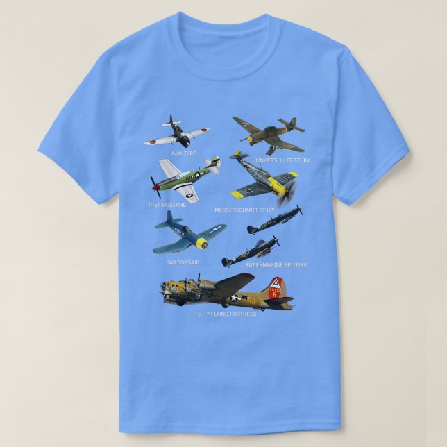 WW2 Flygplan Warbird P51 Mustang Spitfire Messersc T Shirt (Design framsida)