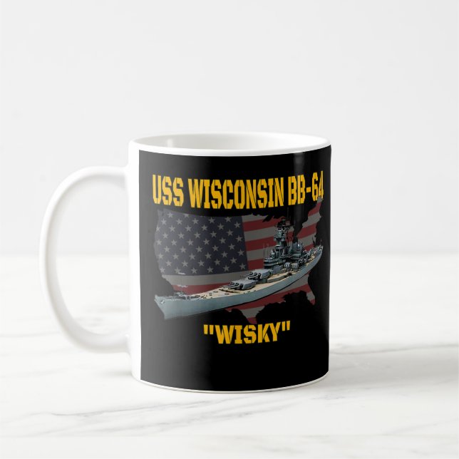 WW2 Frakt och koreansk Krig-batterilöft USS Wiscon Kaffemugg (Vänster)