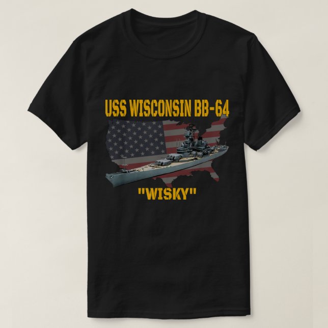 WW2 Frakt och koreansk Krig-batterilöft USS Wiscon T Shirt (Design framsida)