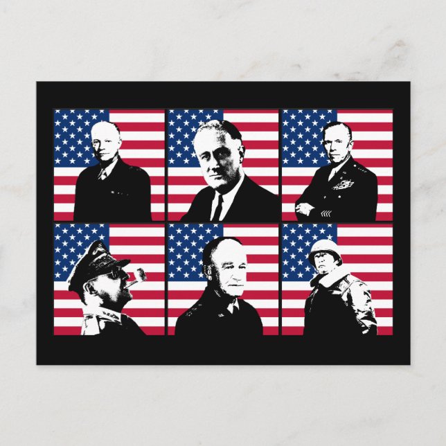 WW2 Heroes och den amerikanska Flagga Vykort (Framsida)