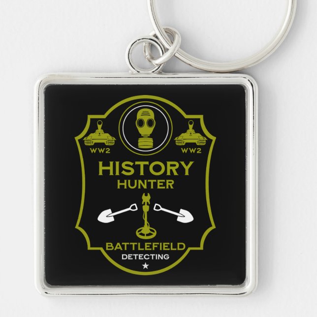 WW2 Trench Battlefield Metal Detectorist Fyrkantig Silverfärgad Nyckelring (Framsidan)