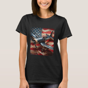 WW2 Warplan F4U Corsair Distress American Flagga T Shirt
