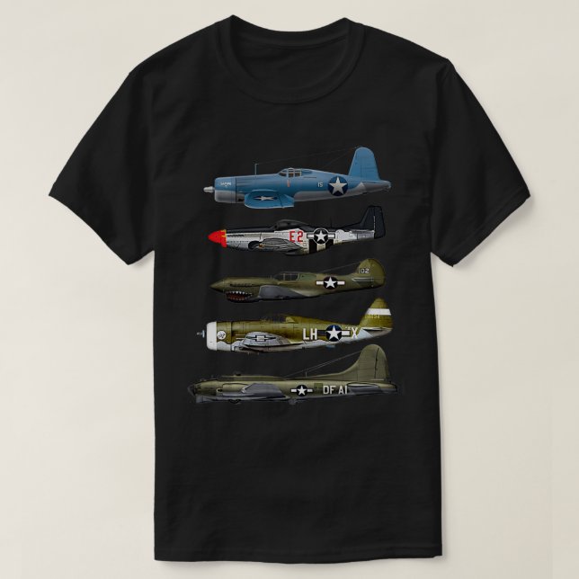 WW2 Warplane B17 P51 Mustang F4U Corsair P40 Warha T Shirt (Design framsida)