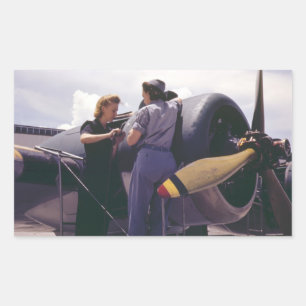 WW2 Women Aviation Mechanics Rektangulärt Klistermärke