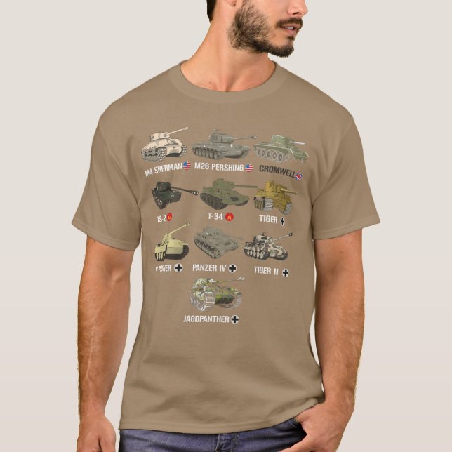 WW2anks M4 Sherman Panzer IViger II34 History Buff T Shirt (Framsida)