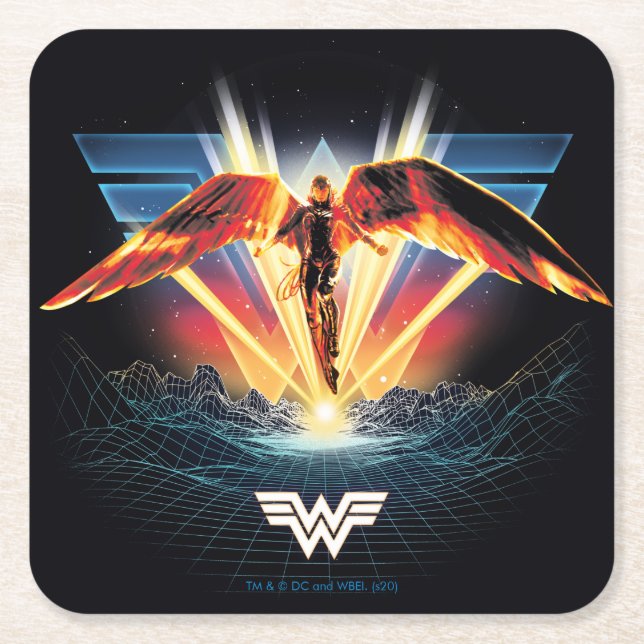 WW84 | 80's Retrowave  Woman Graphic Underlägg Papper Kvadrat (Framsidan)
