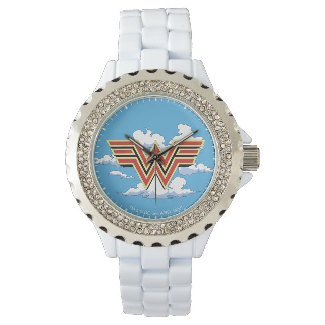 WW84 | Retro Tecknad  Woman Logotyp Cloud Mönster Armbandsur (Framsida)