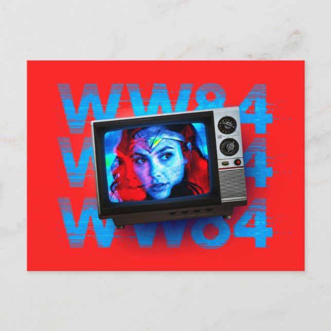 WW84 |  statisk TV-uppsättning för kvinnlig Retro- Inbjudan Vykort (Framsida)