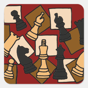 WW-Chess Game Delar Art Fyrkantigt Klistermärke