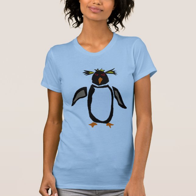 WW- Funny Rockhopper Penguin Primitive Art Tee (Framsida)