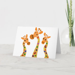 WW- Giraffe och Hearts Primitive Art Tecknad Kort