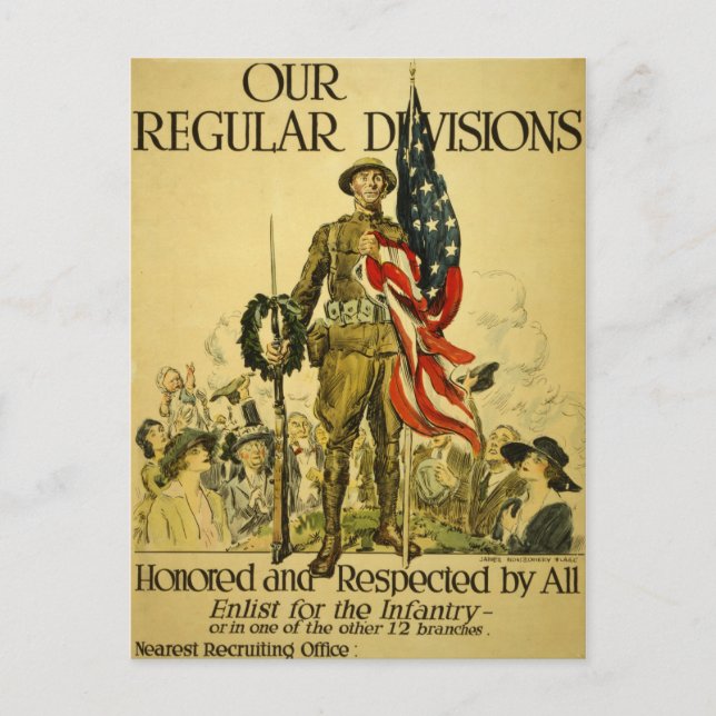 WWI-amerikan som rekryterar affischvykortet Vykort (Framsida)