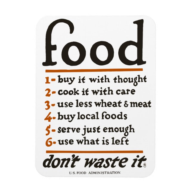 WWI "Food - Slösa det inte"-magnet Magnet (Vertikal)