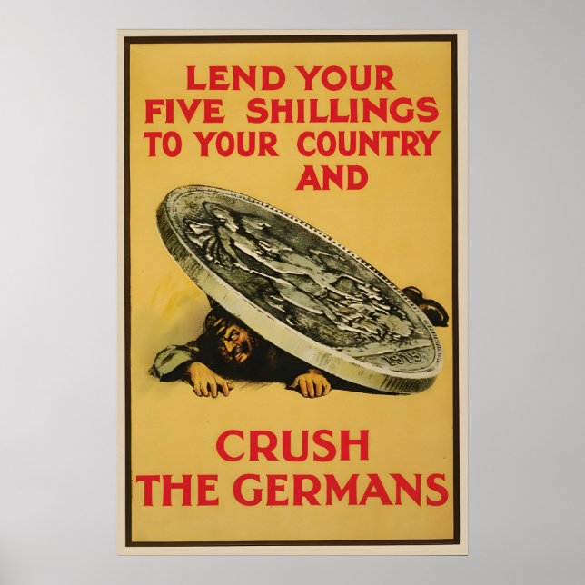 WWI-propagandaposter Krossa tyskarna brittisk Poster (Framsidan)