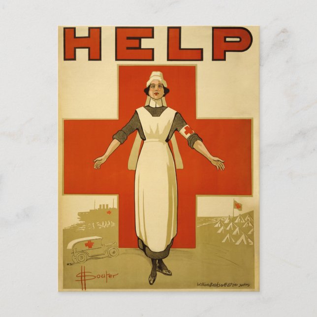 WWI Red Kor Nursen ursprunglig poster Vykort (Framsida)
