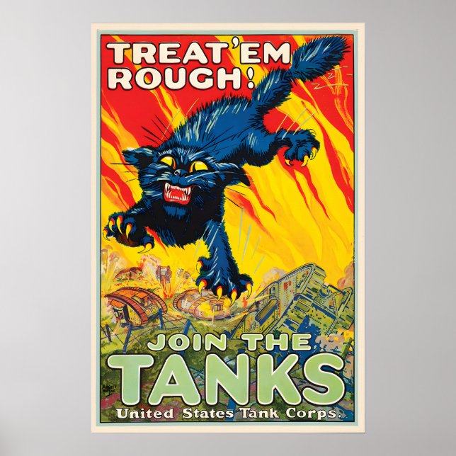 WWI Rekrytering Affisch Treat 'em Rough - Gå med i (Framsidan)
