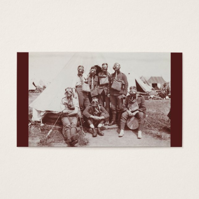 WWI Soldiers in Gas Masks Visitkort (Framsidan)