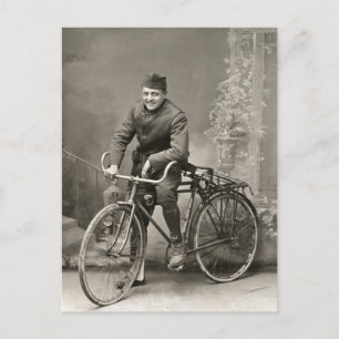 WWI US Doughboy och hans cykel i Frankrike Vykort
